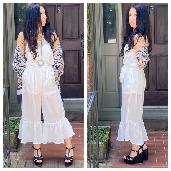 ShopEvelynne Pants - WHITE ANKLE JUMPSUIT WITH SIDE POCKETS